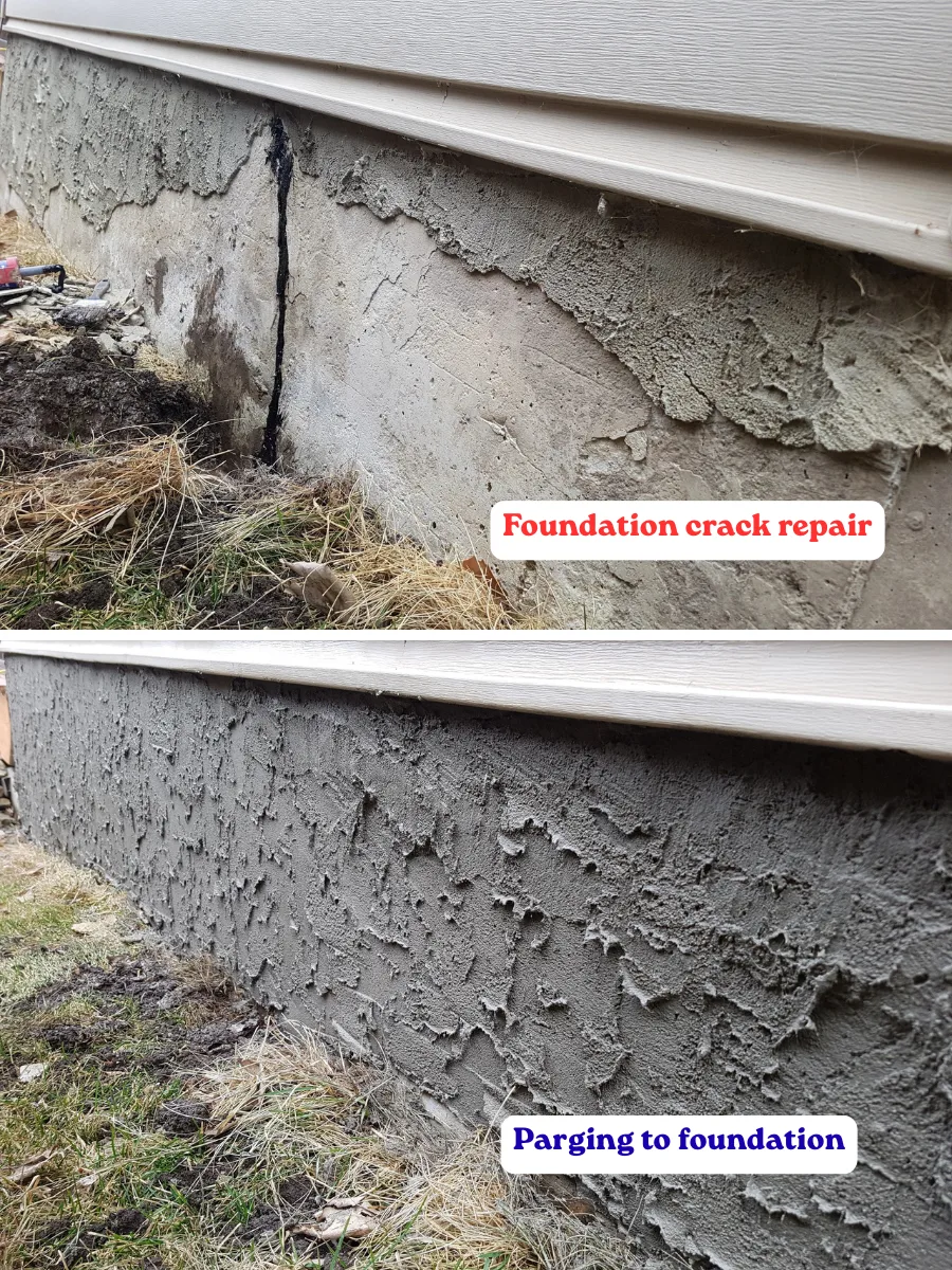 Before and after foundation crack repair in Calgary